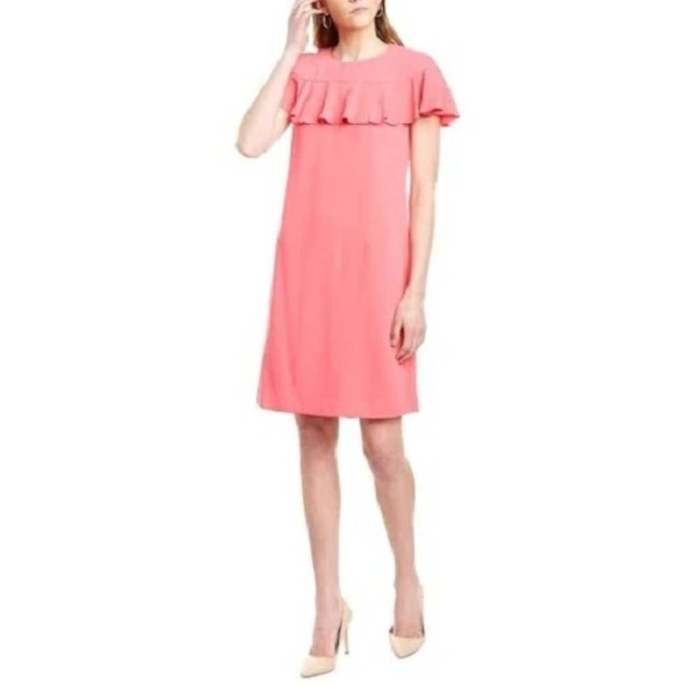 Trina Turk Charleston Pink/Watermelon Ruffled Top Dress 10